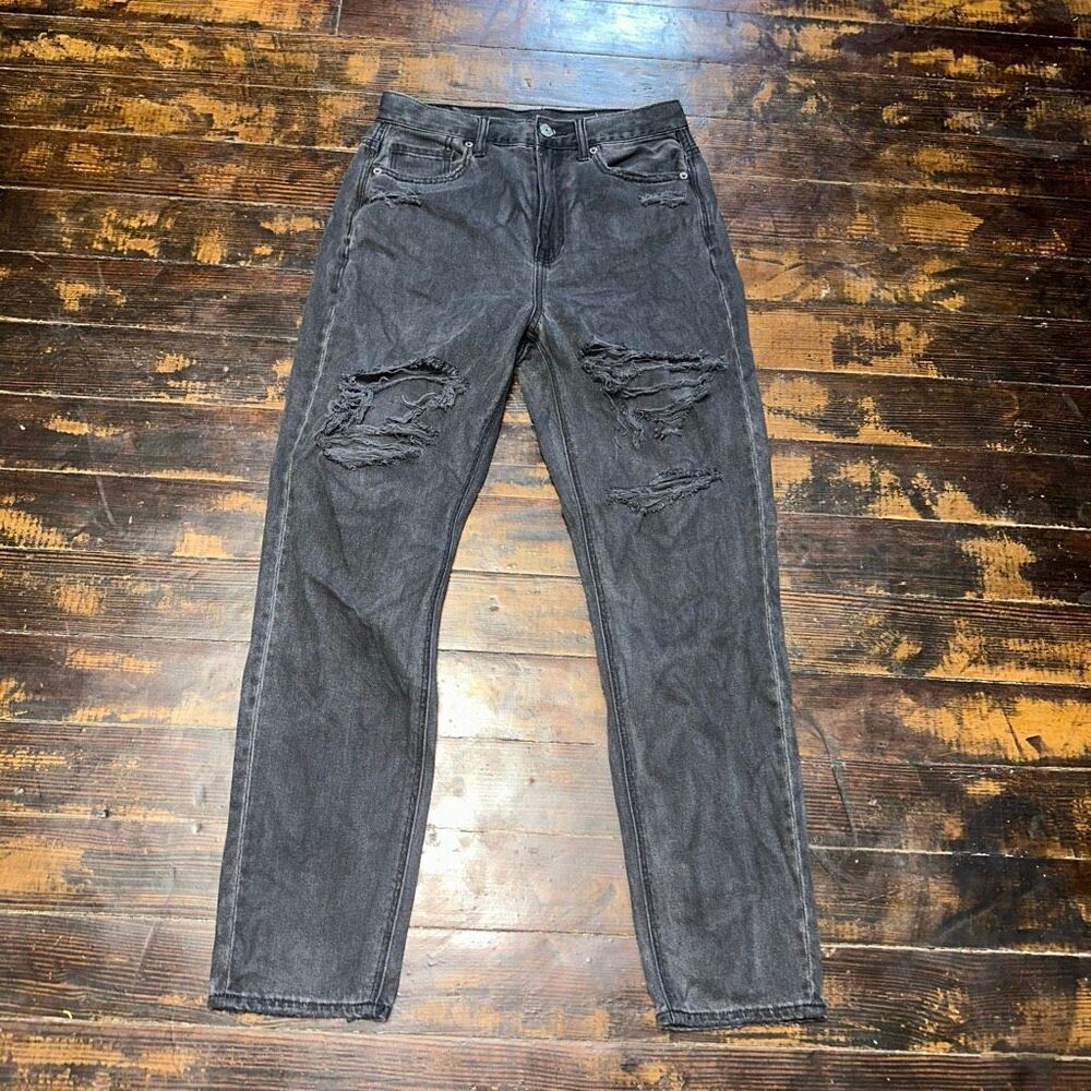 American Eagle black destroyed normcore 4 mom jeans